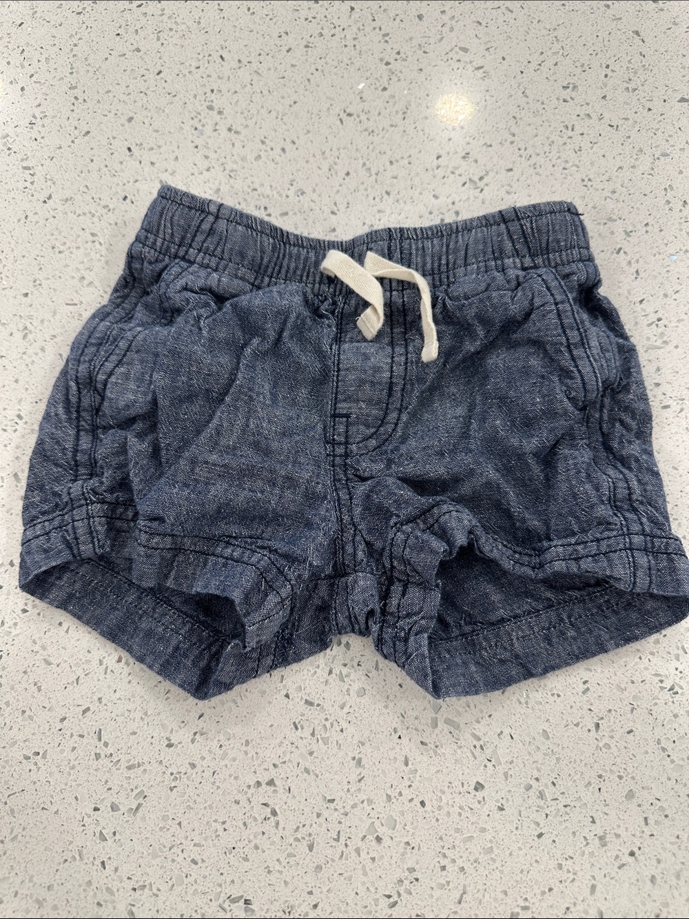 Kids Drawstring Chambray Shorts - Navy